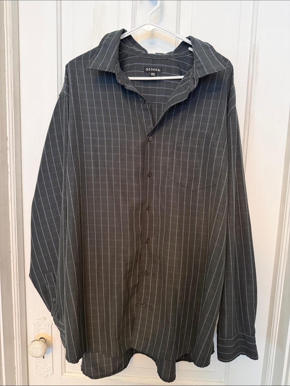 George Men's Dark Gray Pinstripe Dress Shirt